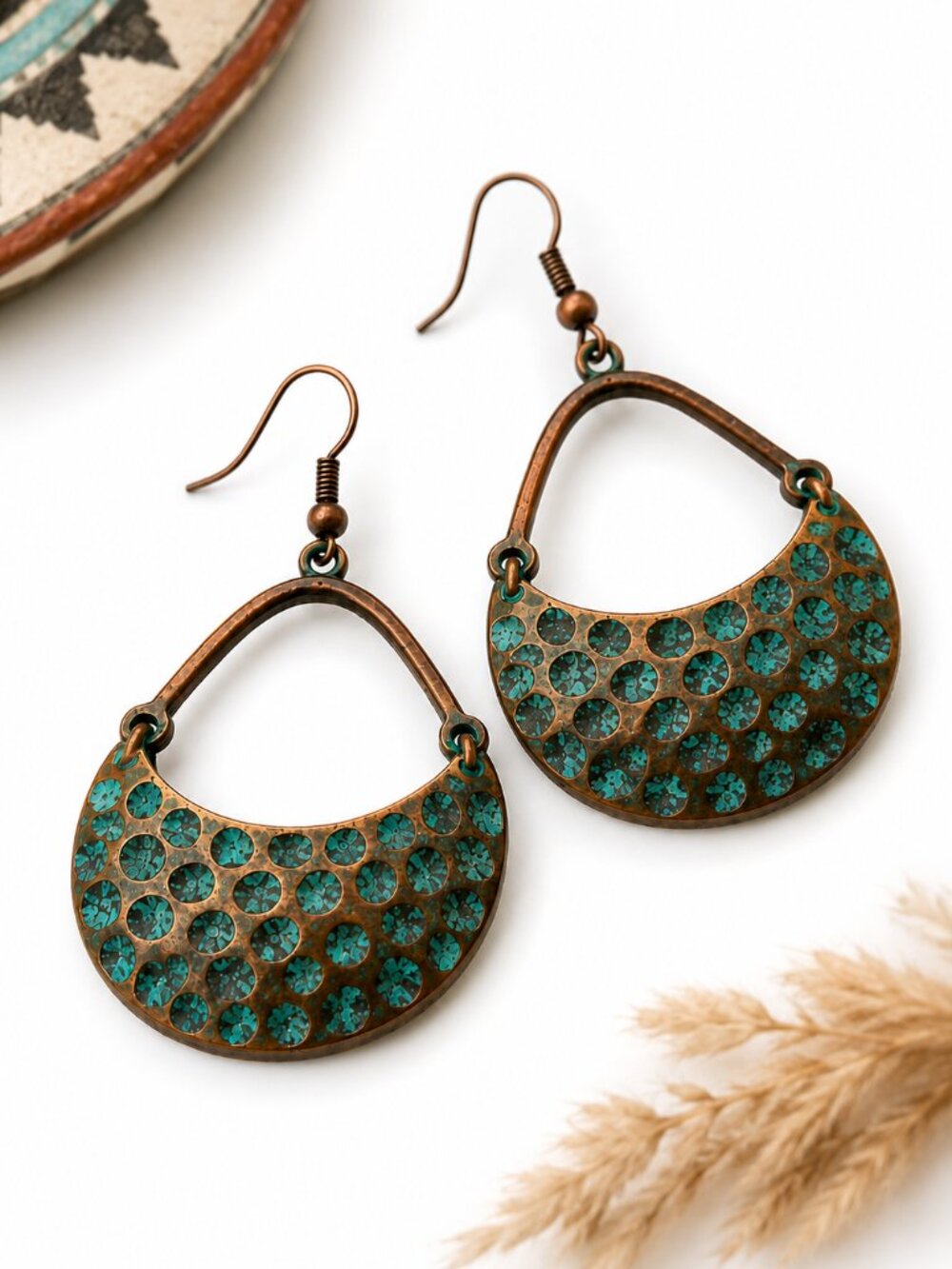 Patina Copper Statement Earrings | Artisan Verdigris Hoops
